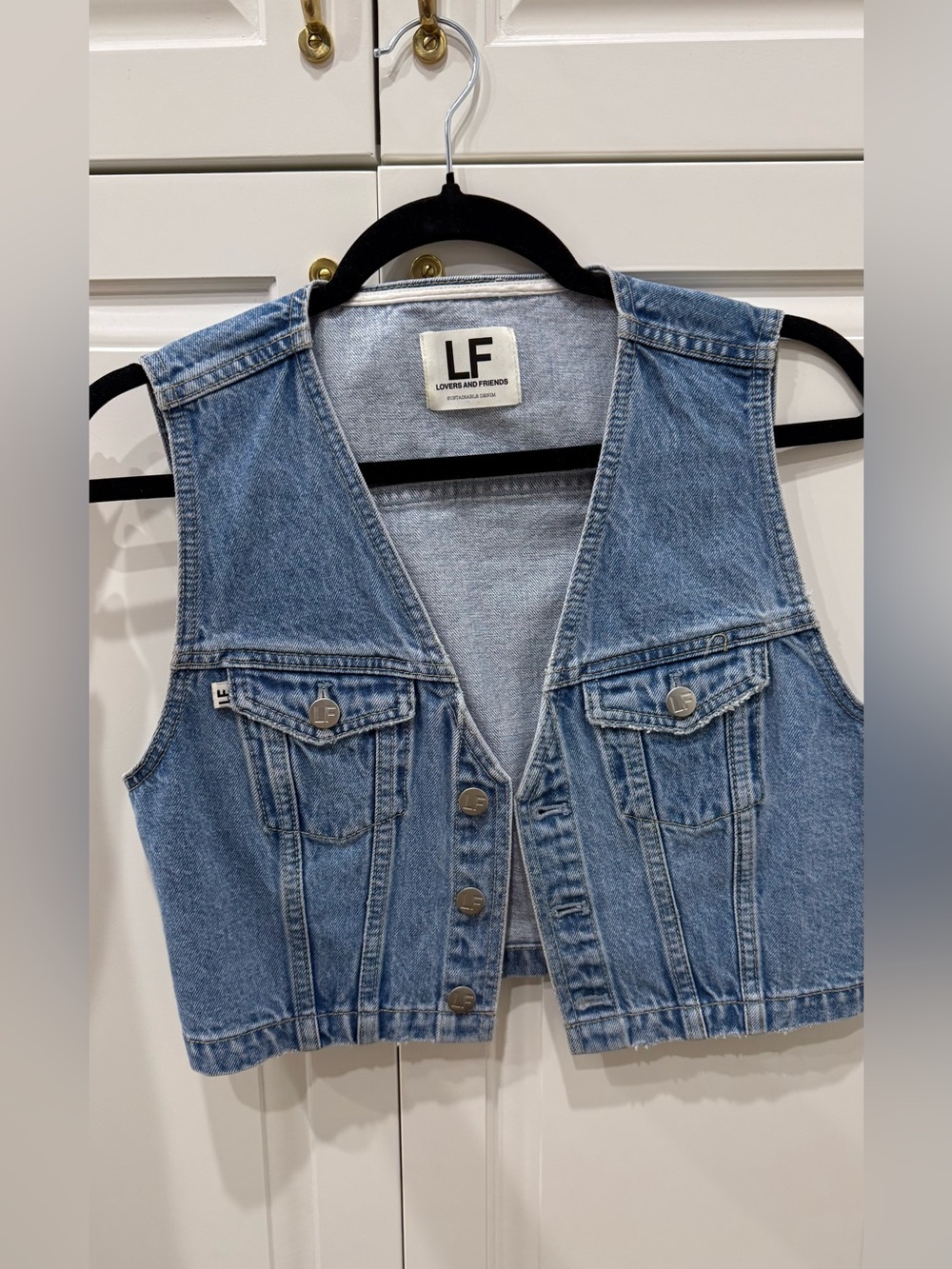 Lovers + Friends Light Blue Cropped Denim Vest